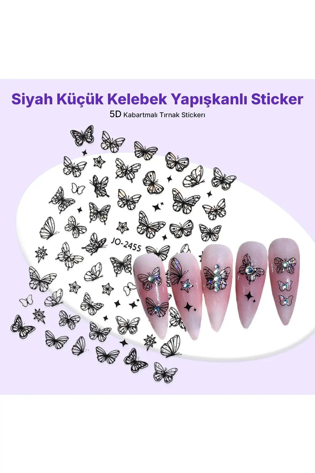 STC-JO-2455 - Siyah Küçük Kelebek Yapışkanlı Sticker Takma Takma