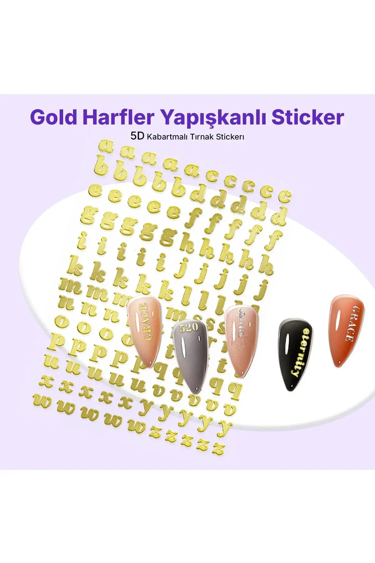 STC-MO-002 - Gold Harfler Yapışkanlı Sticker Takma Takma