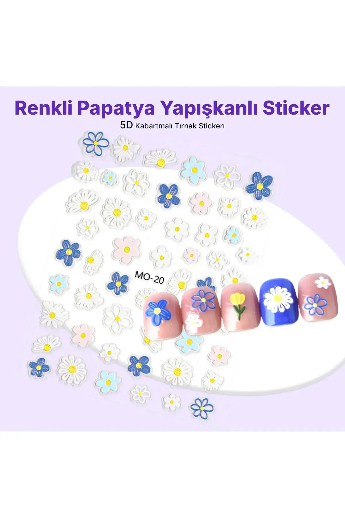 STC-MO-20 - Renkli Papatya Yapışkanlı Sticker Takma Takma