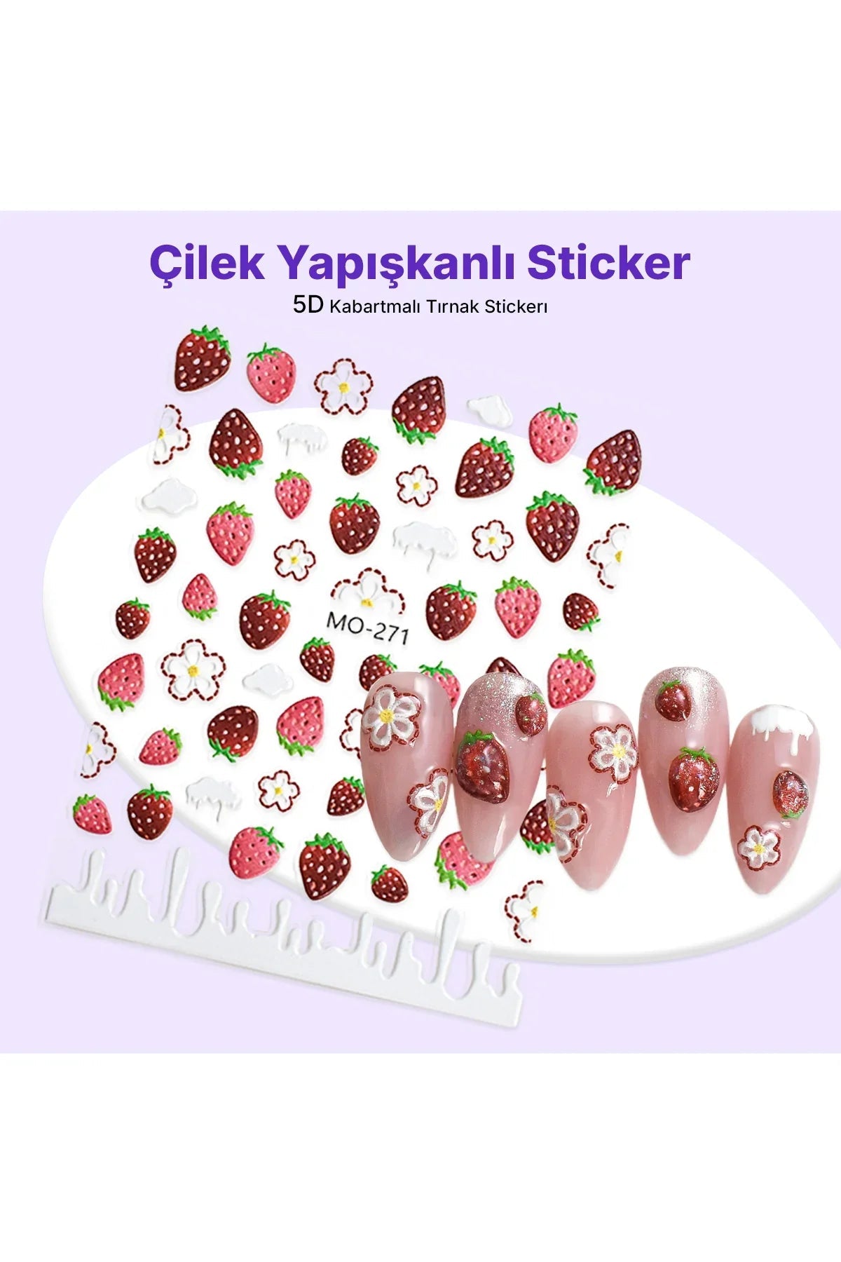 STC-MO-271 - Çilek Yapışkanlı Sticker Takma Takma