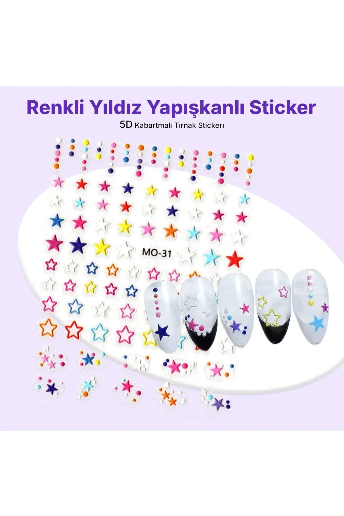 STC-MO-31 - Renkli Yıldız Yapışkanlı Sticker Takma Takma