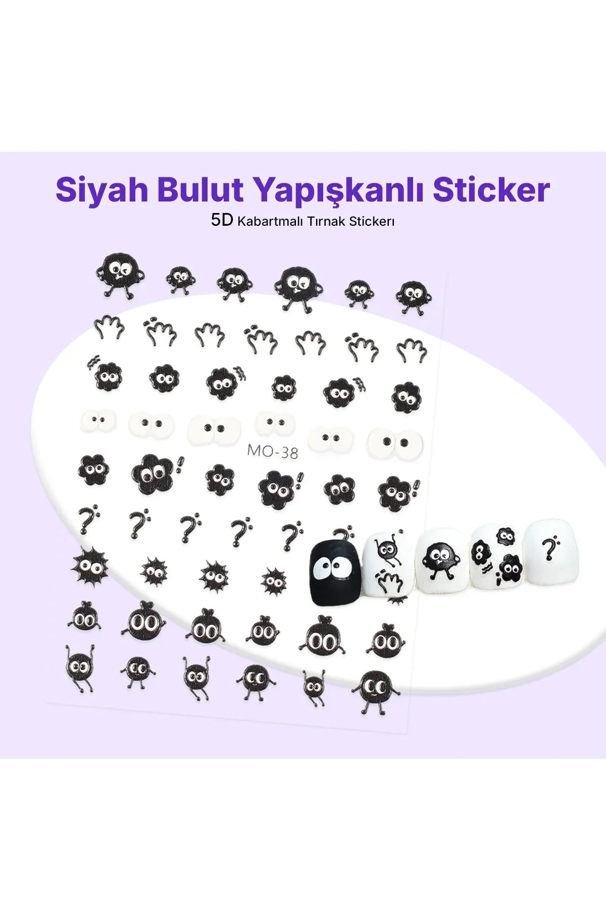 STC-MO-38 - Siyah Bulut Yapışkanlı Sticker Takma Takma
