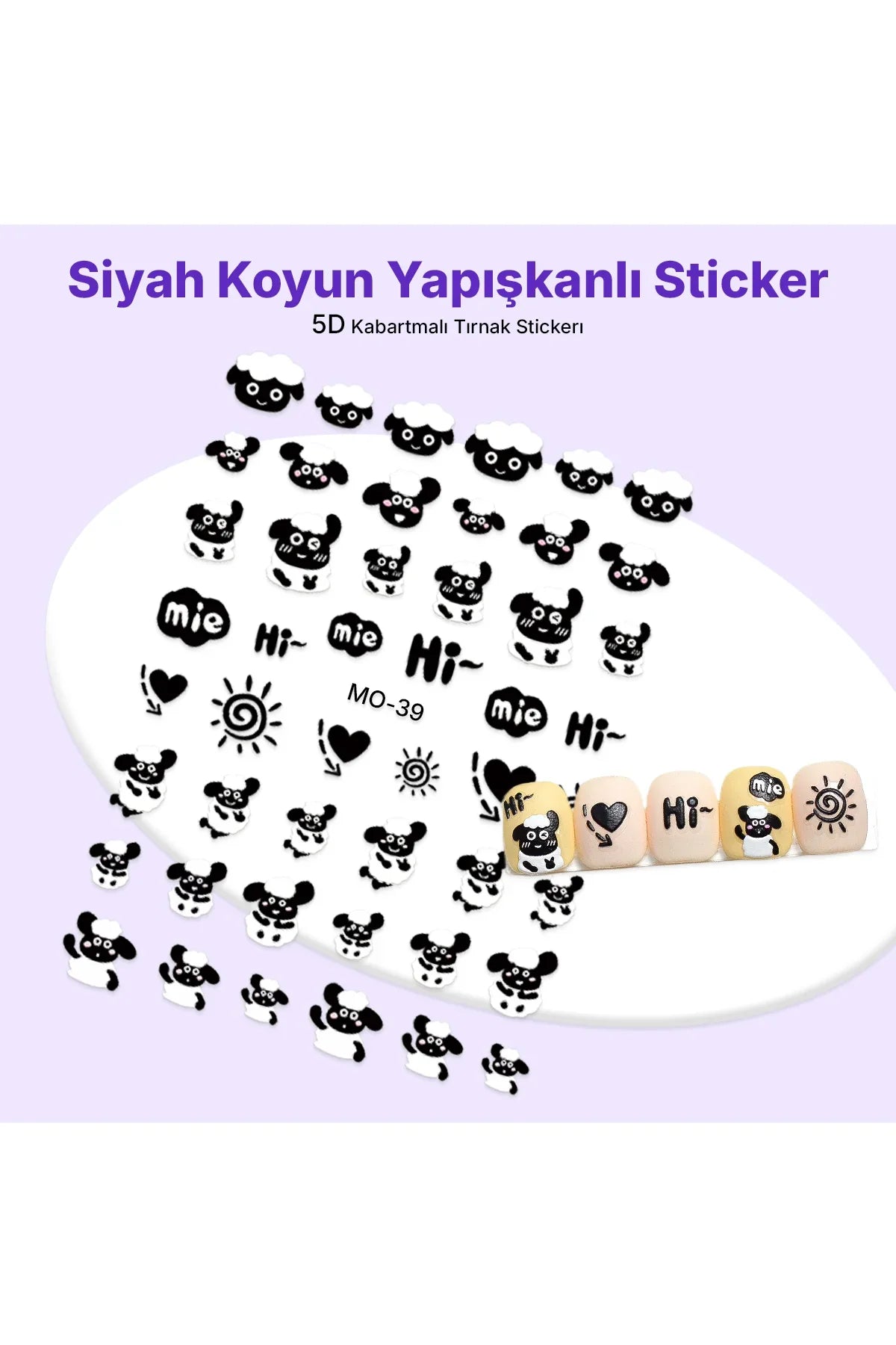STC-MO-39 - Siyah Koyun Yapışkanlı Sticker Takma Takma