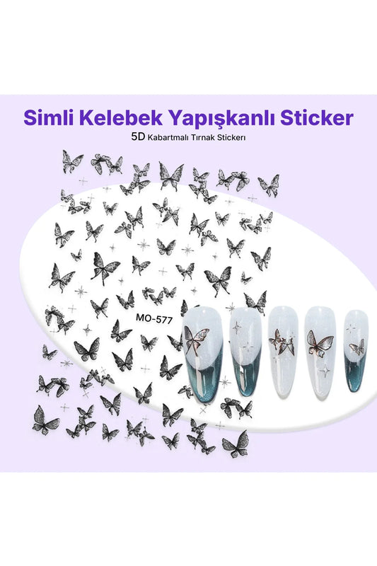 STC-MO-577 - Simli Kelebek Yapışkanlı Sticker