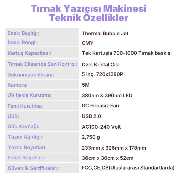 Takma Takma Nail Printer Tırnak Yazıcı Cihaz Takma Takma