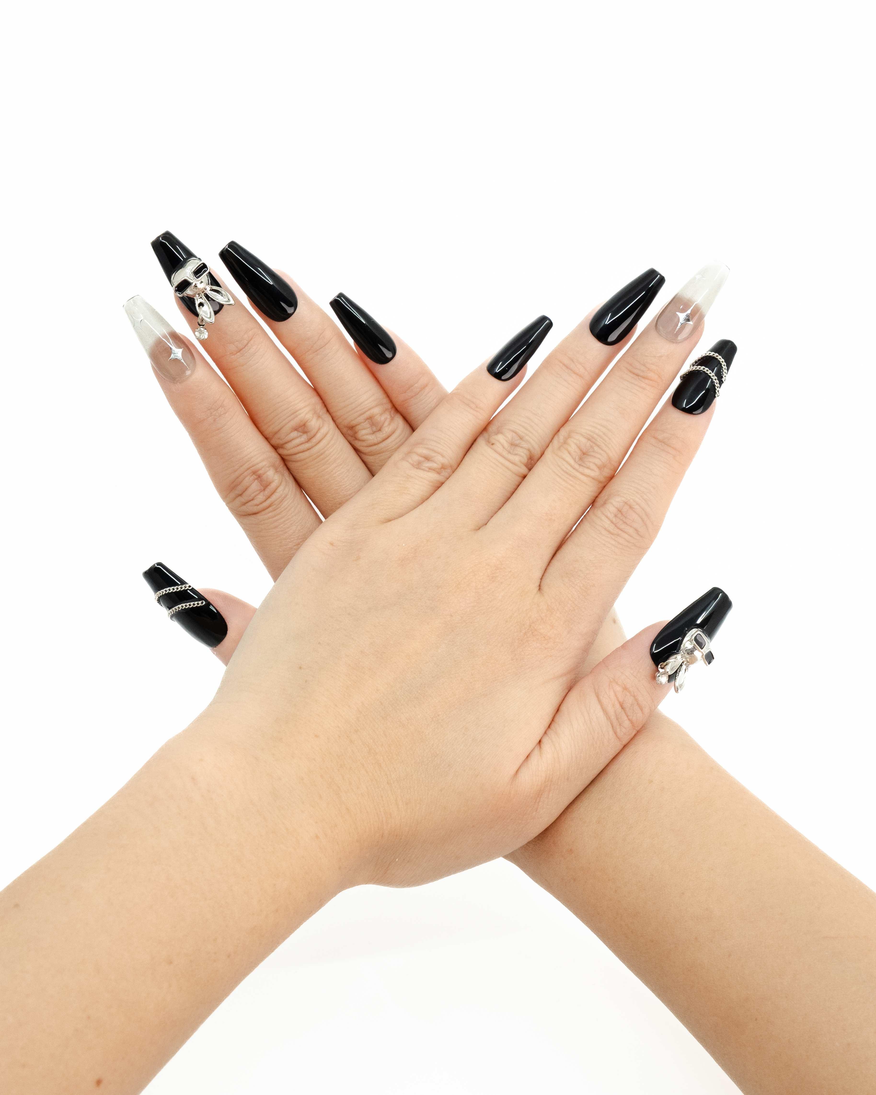 10'lu Siyah Uzun Balerin TT0960 Tekrar Kullanılabilir El Yapımı Protez Takma Tırnak