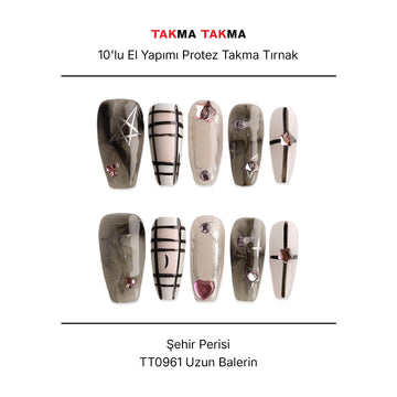 Takma Tırnak Tekrar Kullanılabilir El Yapımı Protez - Kunzit Noktürn - 10'lu