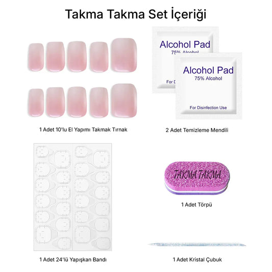 10'lu Beyaz Kısa Balerin TT0920 Tekrar Kullanılabilir El Yapımı Protez Takma Tırnak