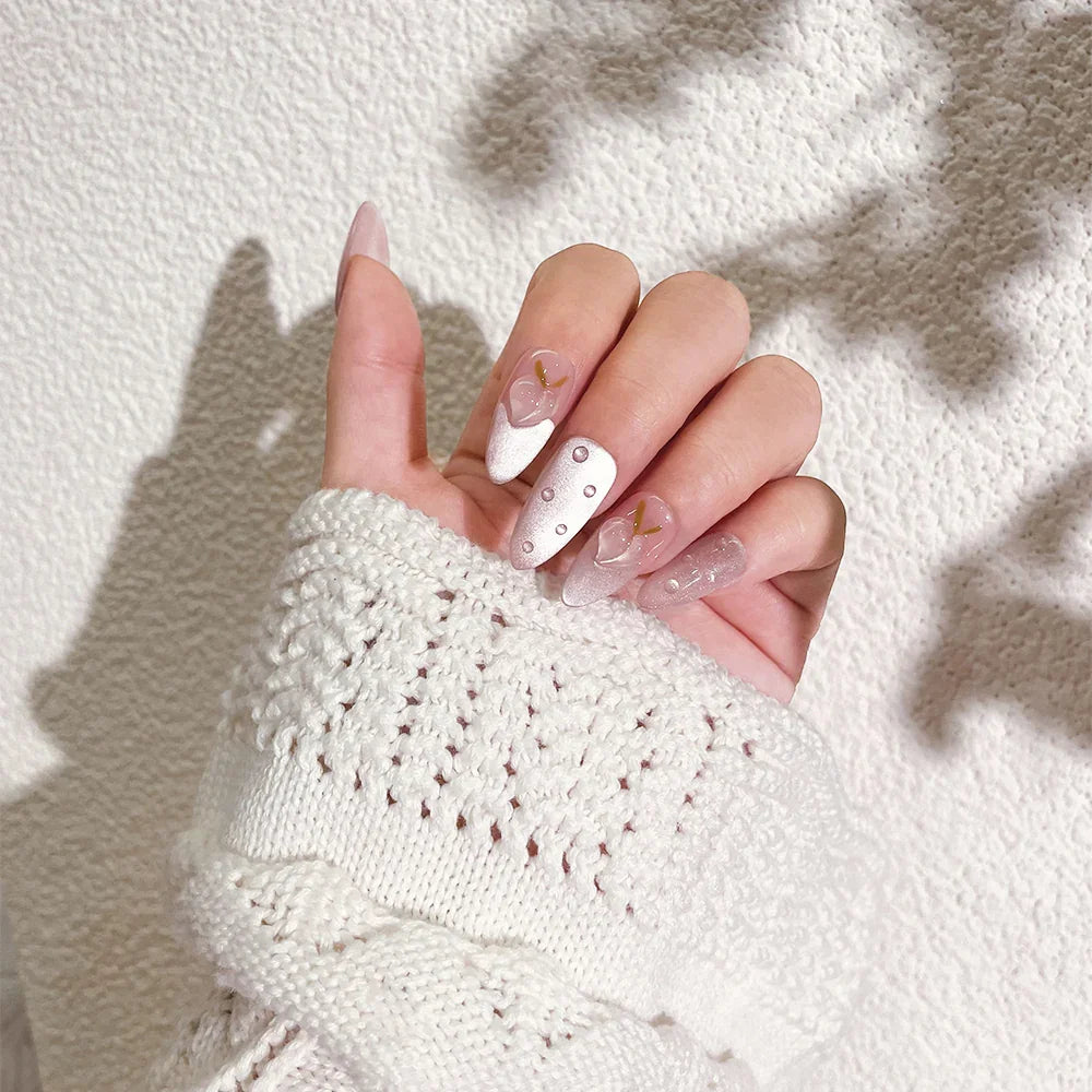 10'lu Uzun Badem Pembe TT0927 Tekrar Kullanılabilir El Yapımı Protez Takma Tırnak