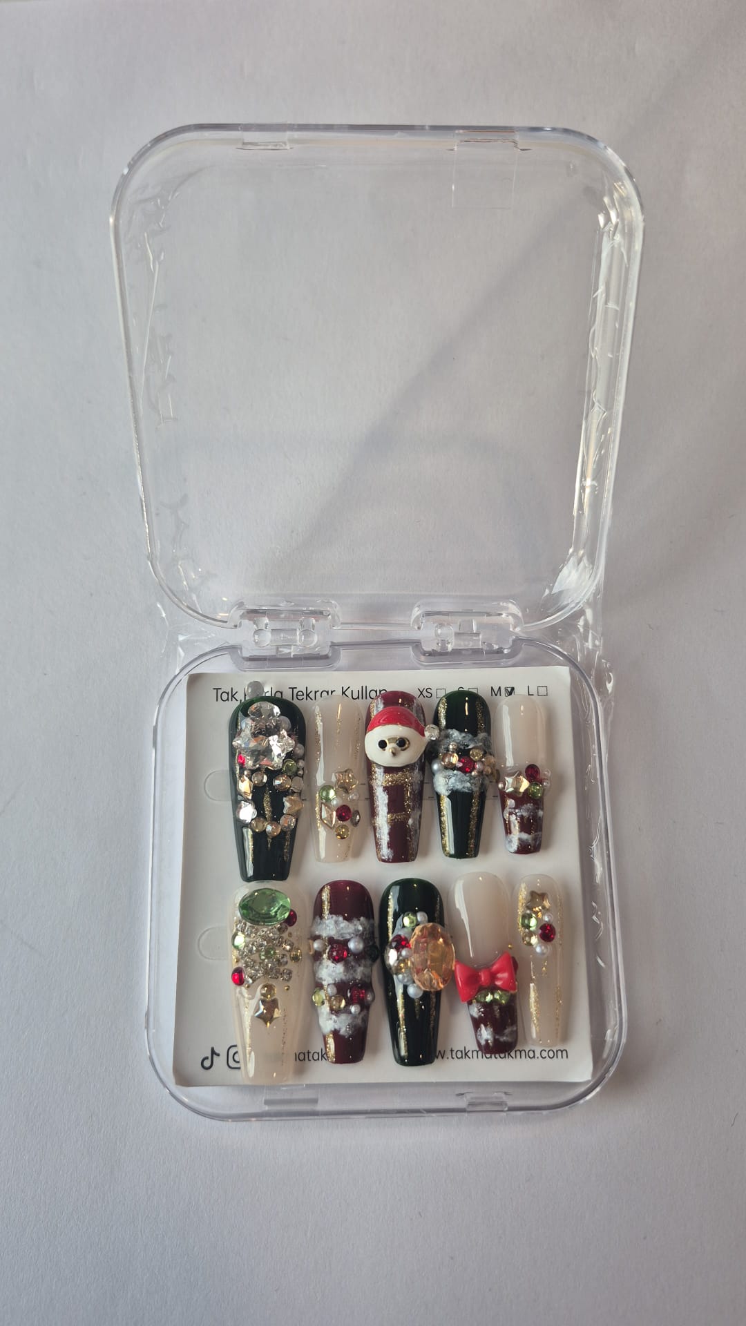 Tekrar Kuıllanılabilir Takma Tırnak Yeni Yıl XS Beden