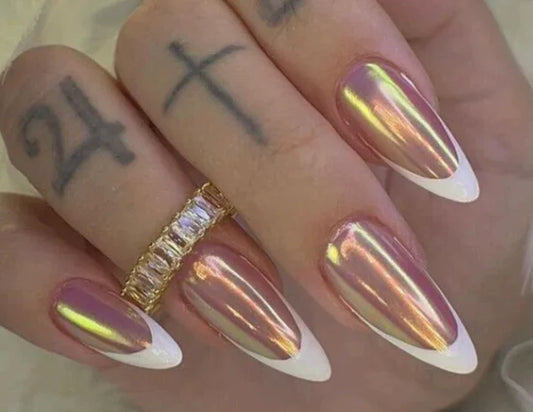 10'lu Beyaz Uzun Badem TT1222 Tekrar Kullanılabilir El Yapımı Protez Takma Tırnak