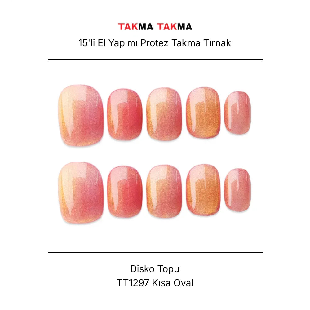 15'li Ten Rengi Kısa Yuvaarlak TT1297 Tekrar Kullanılabilir El Yapımı Protez Takma Tırnak