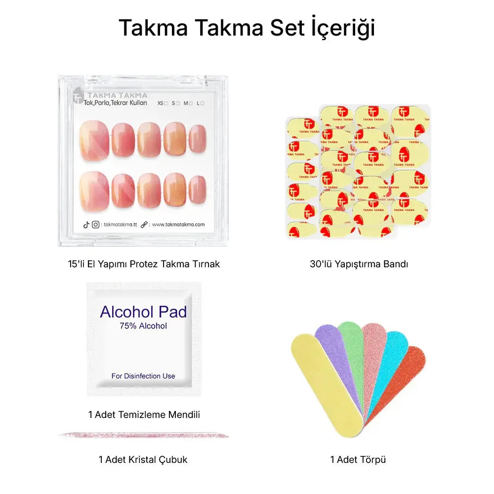 15'li Ten Rengi Kısa Yuvaarlak TT1297 Tekrar Kullanılabilir El Yapımı Protez Takma Tırnak Takma Takma