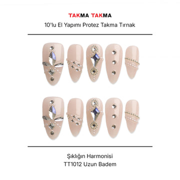 Tekrar Kullanılabilir El Yapımı Protez Takma Tırnak - Hemimorfit Noktürn - 10'lu Uzun Badem - TT1012