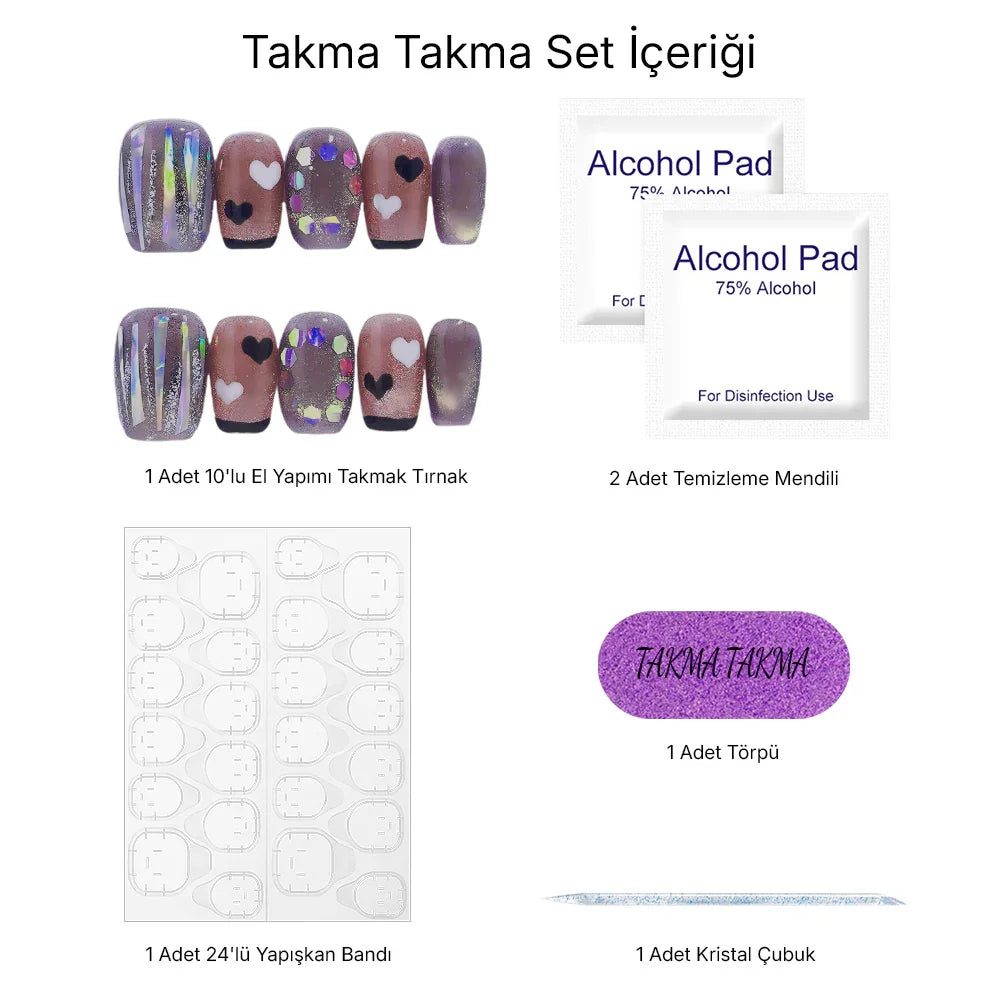 Tekrar Kullanılabilir El Yapımı Protez Takma Tırnak Inuus Bereketi TT0905 - 10'lu