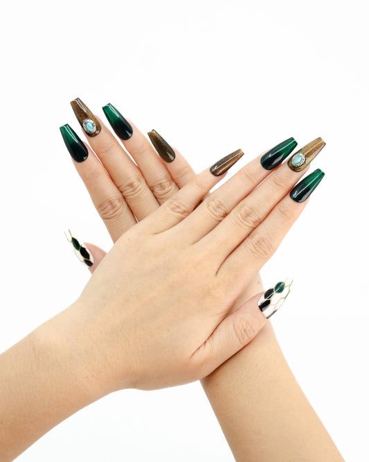 10'lu Siyah Uzun Balerin TT0969 Tekrar Kullanılabilir El Yapımı Protez Takma Tırnak