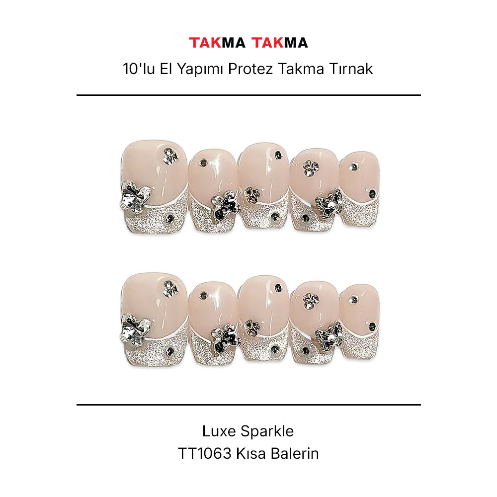 Tekrar Kullanılabilir El Yapımı Protez Takma Tırnak Luxe Sparkle - 10'lu - TT1063