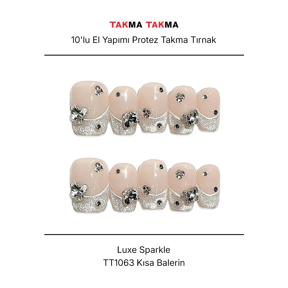 Tekrar Kullanılabilir El Yapımı Protez Takma Tırnak Luxe Sparkle - 10'lu - TT1063
