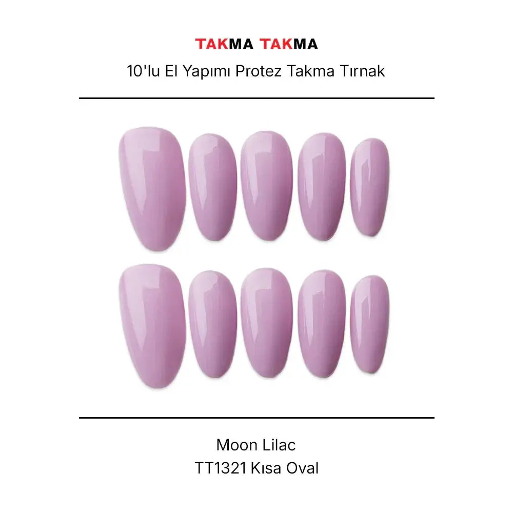 15'li Mor Kısa Oval TT1321 Tekrar Kullanılabilir El Yapımı Protez Takma Tırnak Takma Takma