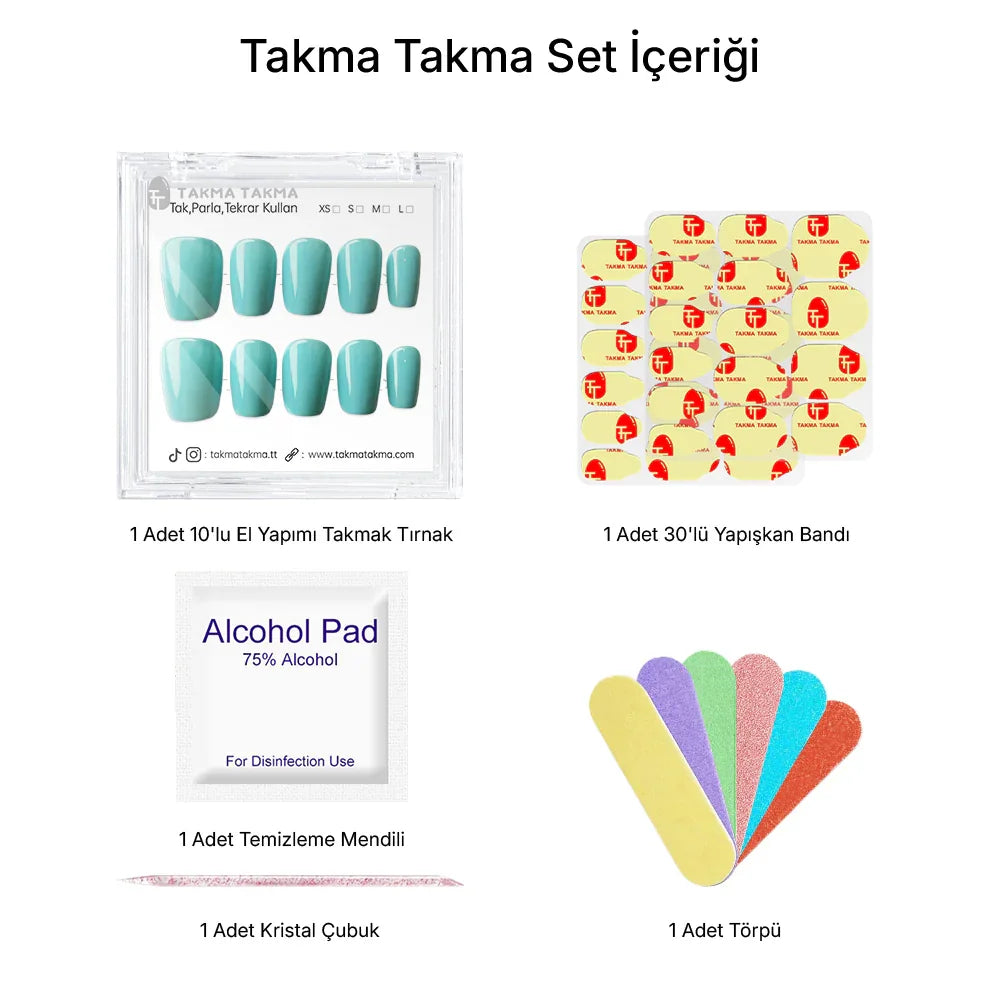 Tekrar Kullanılabilir El Yapımı Protez Takma Tırnak - Ocean Whispers - 10'lu TT1265