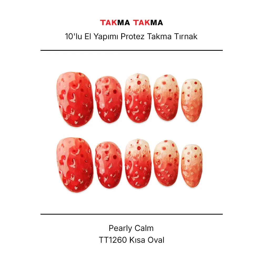 10'lu Kırmızı Kısa Oval TT1260 Tekrar Kullanılabilir El Yapımı Protez Takma Tırnak Takma Takma