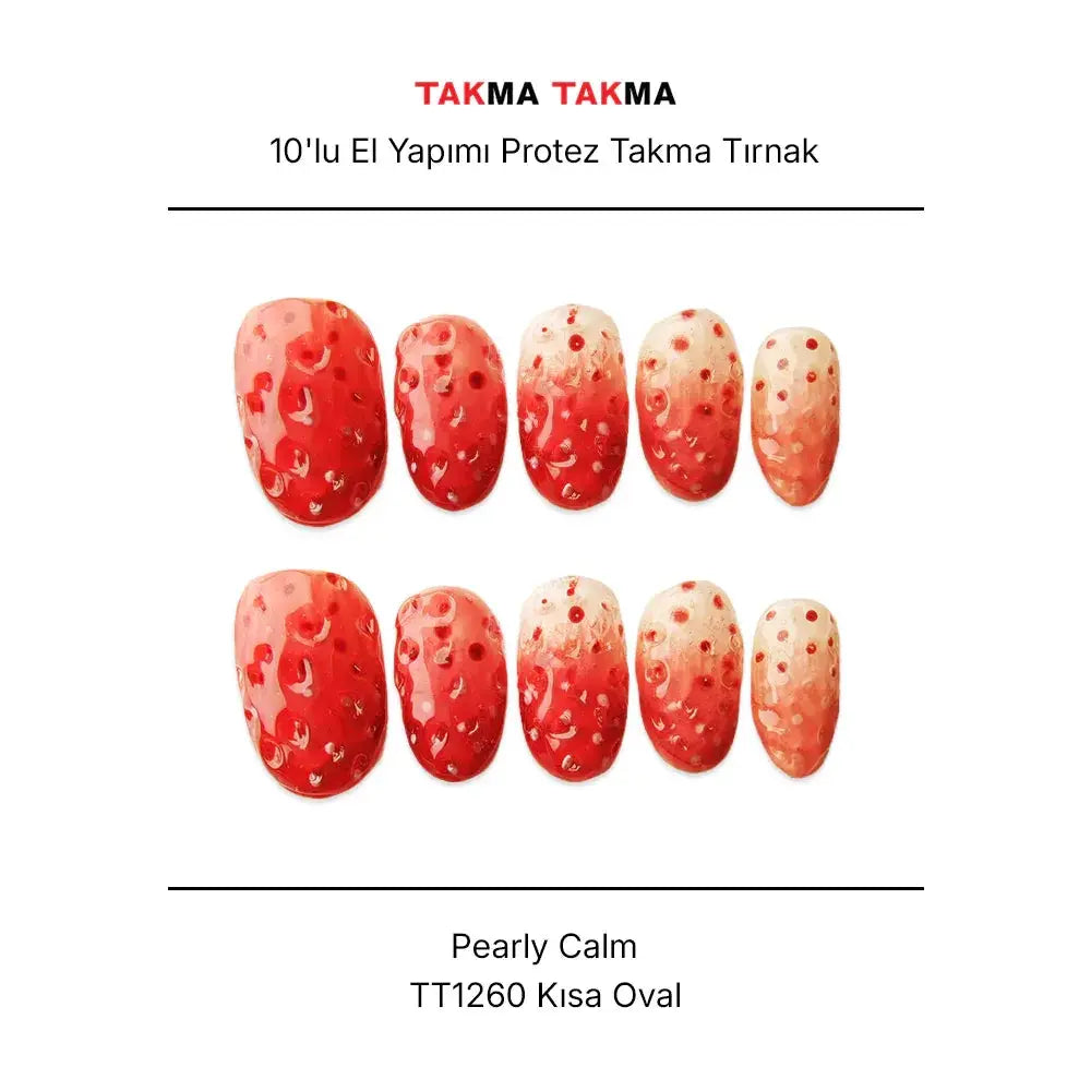 10'lu Kırmızı Kısa Oval TT1260 Tekrar Kullanılabilir El Yapımı Protez Takma Tırnak Takma Takma