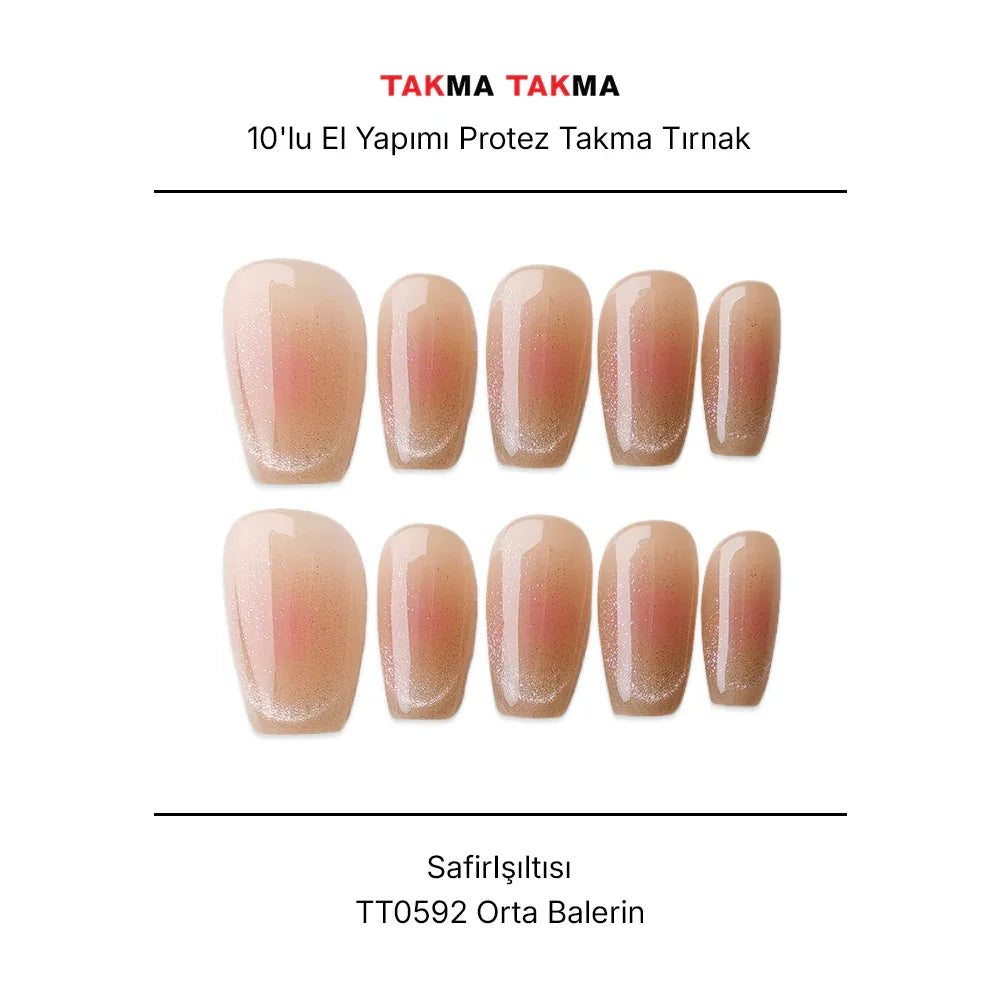 Tekrar Kullanılabilir El Yapımı Protez Takma Tırnak Safir Işıltısı - 10'lu TT0592