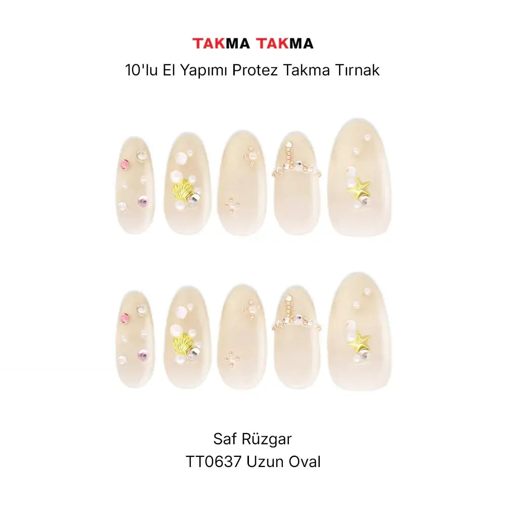 10'lu Ten Rengi Uzun Oval TT0637 Tekrar Kullanılabilir El Yapımı Protez Takma Tırnak Takma Takma