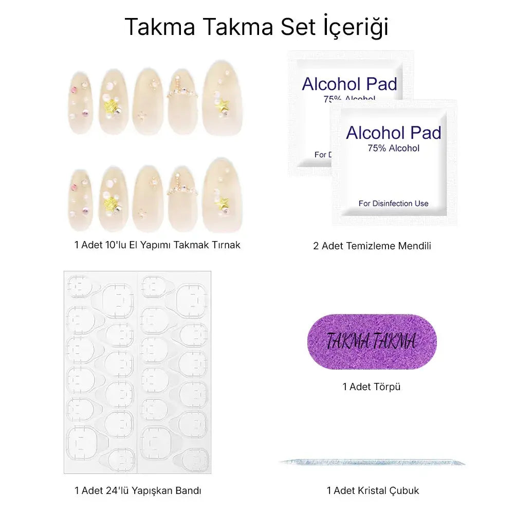 10'lu Ten Rengi Uzun Oval TT0637 Tekrar Kullanılabilir El Yapımı Protez Takma Tırnak Takma Takma