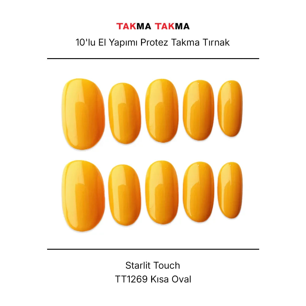 10'lu Sarı Kısa Oval TT1269 Tekrar Kullanılabilir El Yapımı Protez Takma Tırnak Takma Takma