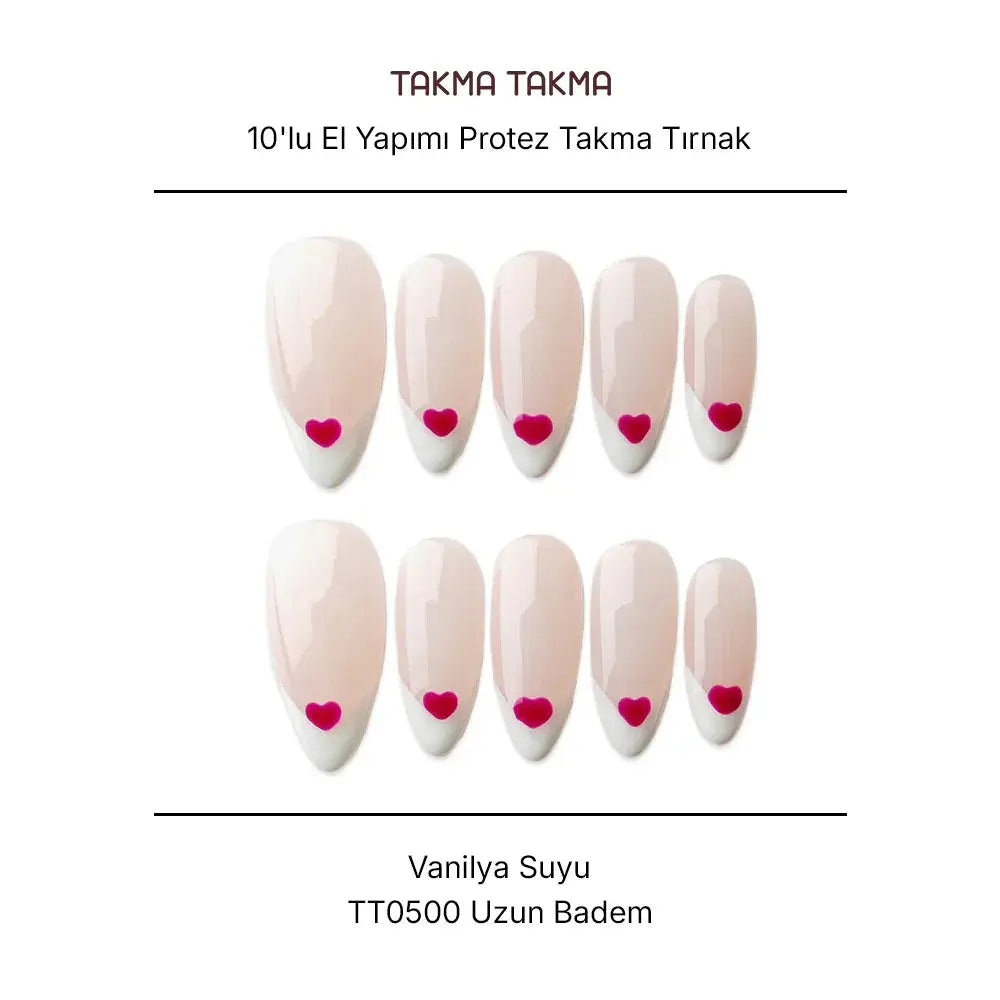 10'lu Ten Rengi Uzun Oval TT0500 Tekrar Kullanılabilir El Yapımı Protez Takma Tırnak Takma Takma
