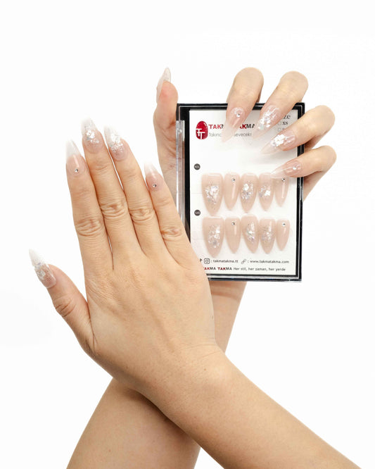 10'lu Ten Rengi Uzun Badem TT1019 Tekrar Kullanılabilir El Yapımı Protez Takma Tırnak