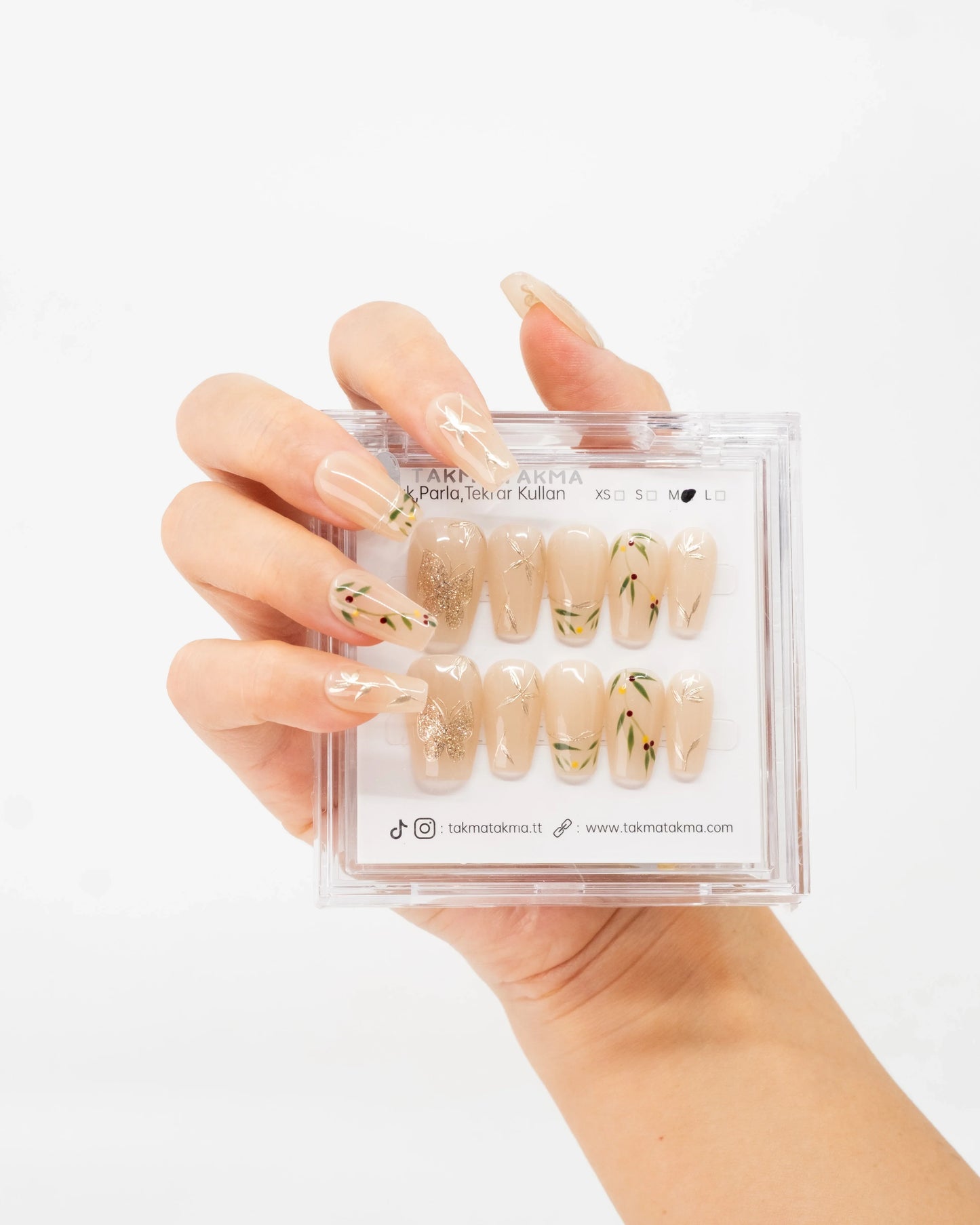 10'lu Ten Rengi Orta Balerin TT1107 Tekrar Kullanılabilir El Yapımı Protez Takma Tırnak