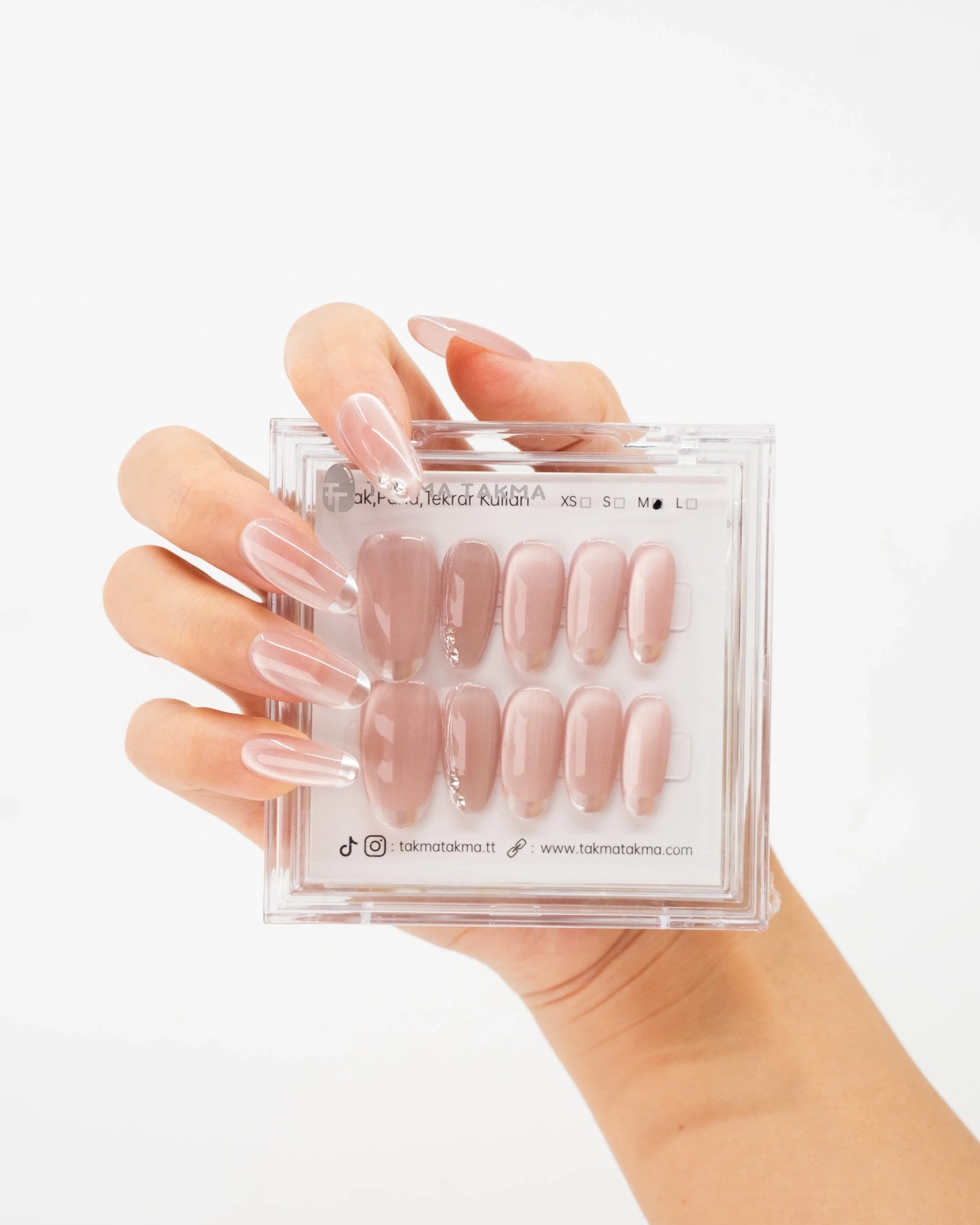 10'lu Pembe Kısa Oval TT1208 Tekrar Kullanılabilir El Yapımı Protez Takma Tırnak