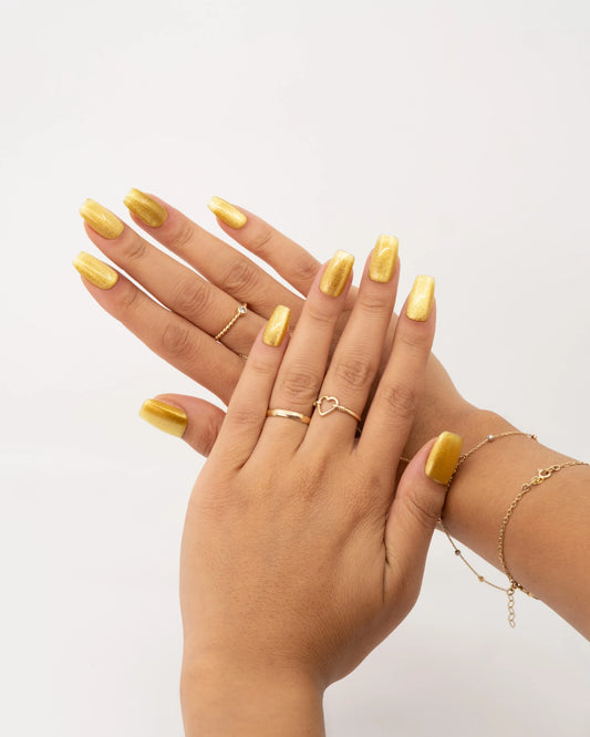 15'li Kısa Kare Sarı TT1310  Tekrar Kullanılabilir El Yapımı Protez Takma Tırnak