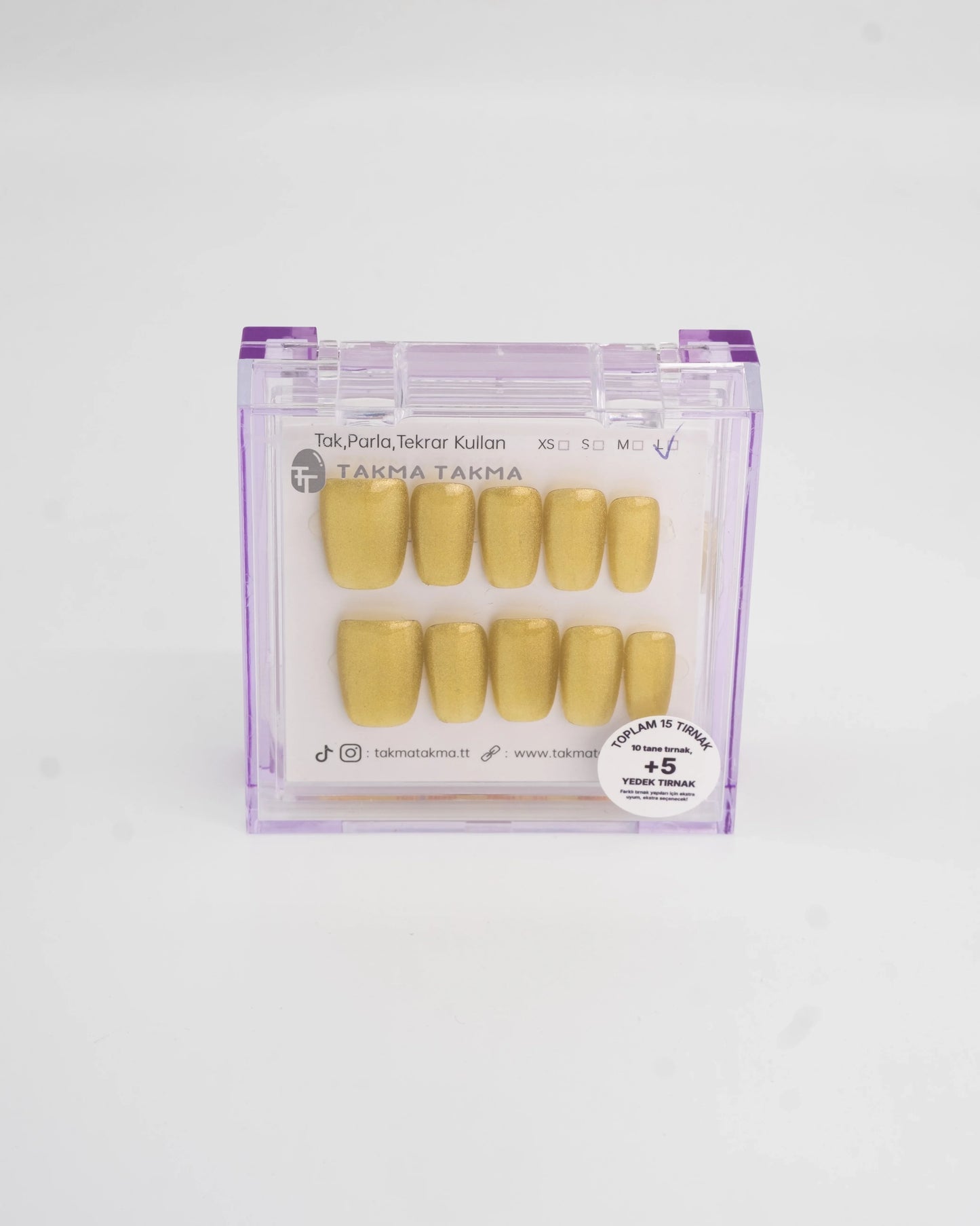 15'li Kısa Kare Sarı TT1310  Tekrar Kullanılabilir El Yapımı Protez Takma Tırnak