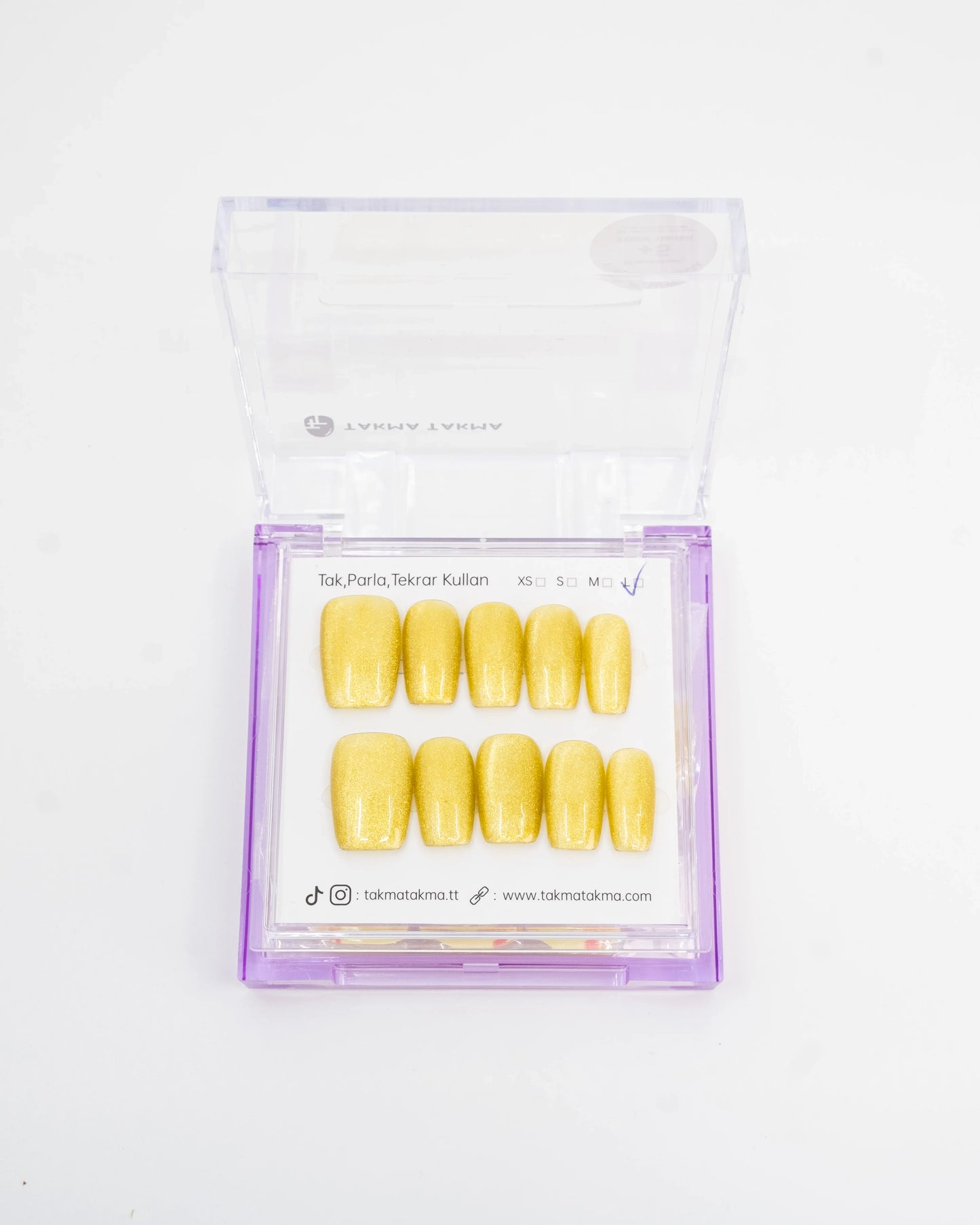 15'li Kısa Kare Sarı TT1310  Tekrar Kullanılabilir El Yapımı Protez Takma Tırnak