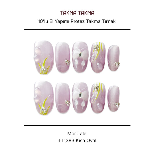 10'lu Mor Kısa Oval TT1383 Tekrar Kullanılabilir El Yapımı Protez Takma Tırnak
