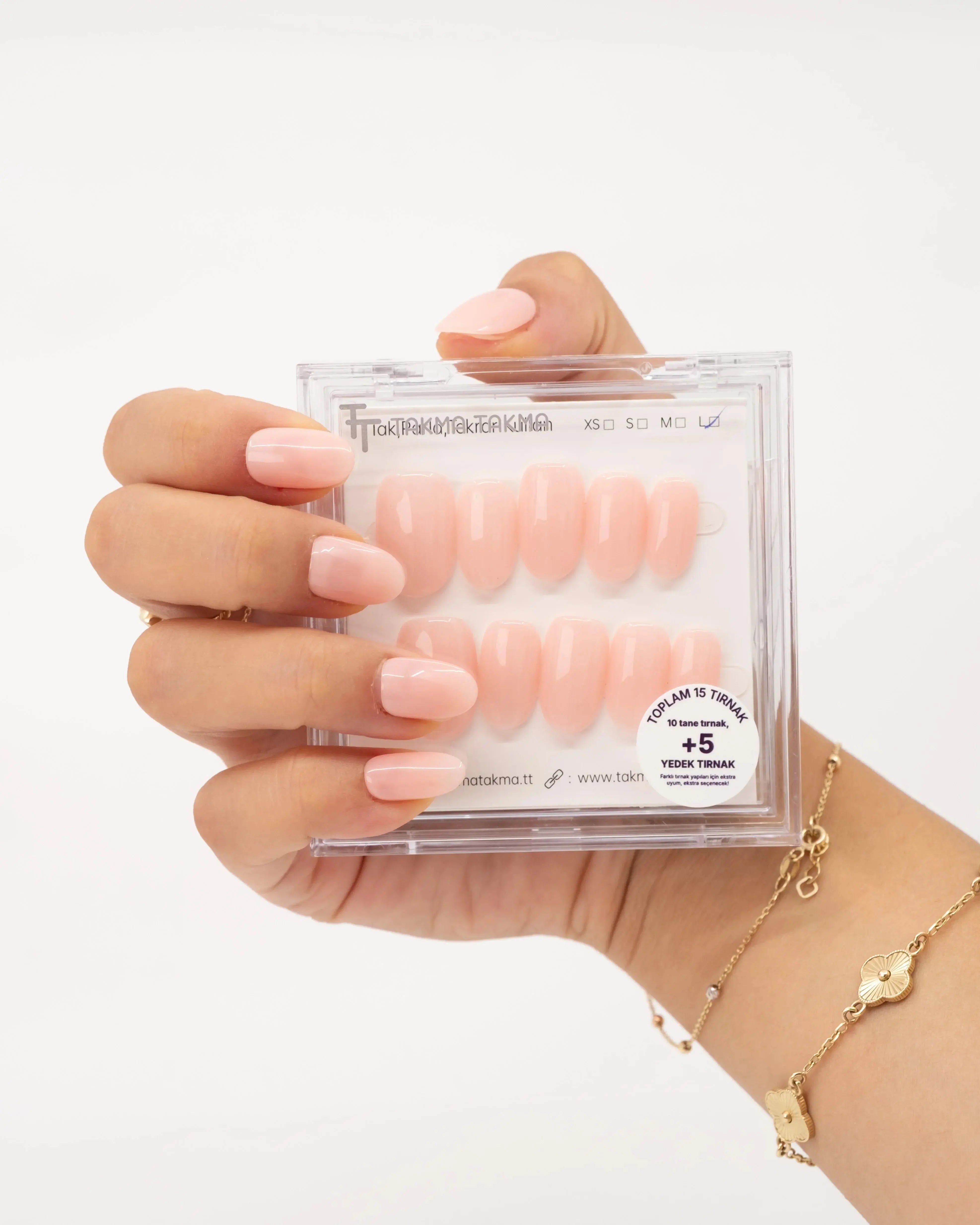 15'li Pembe Kısa Oval TT1426 Tekrar Kullanılabilir El Yapımı Protez Takma Tırnak Takma Takma