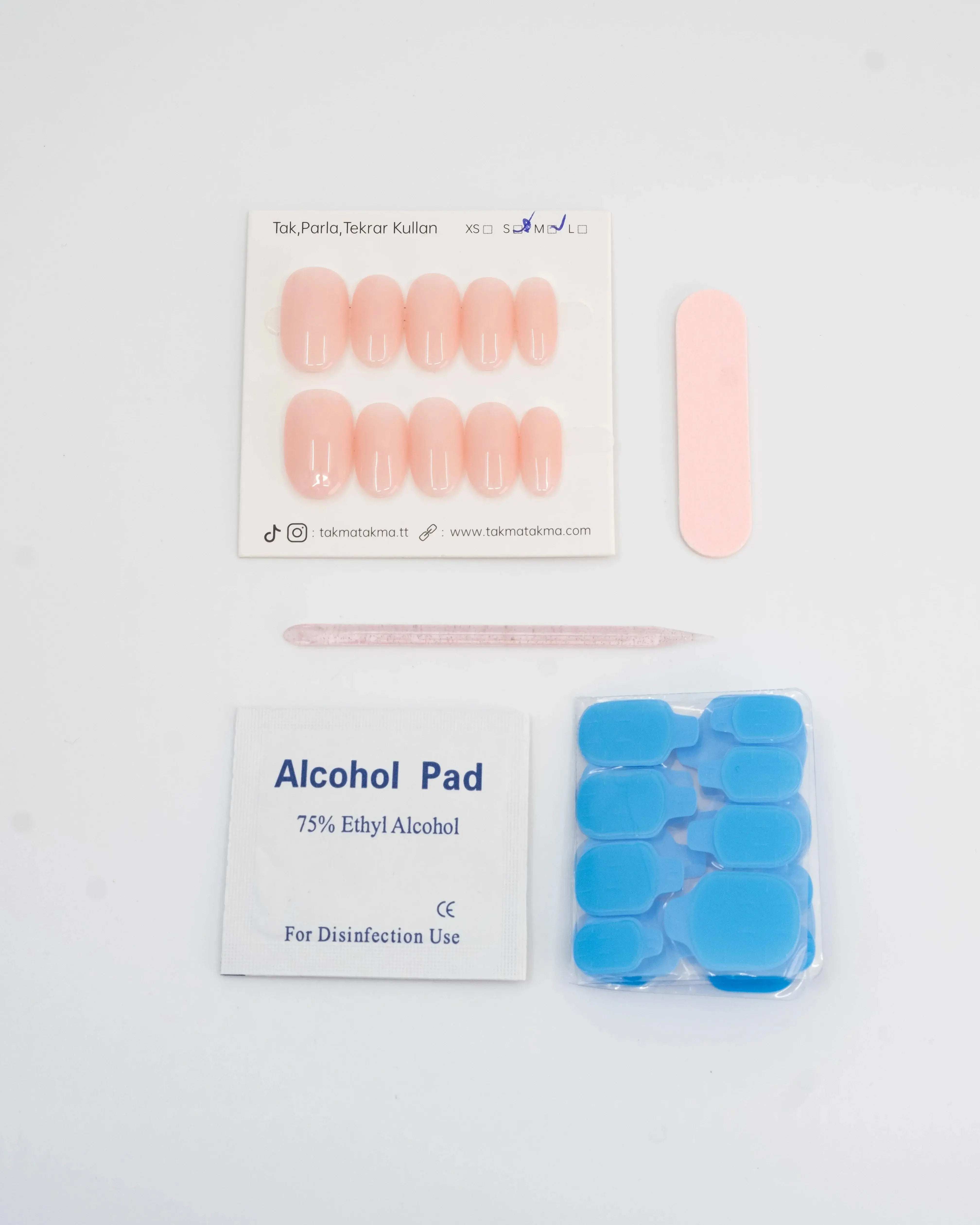 15'li Pembe Kısa Oval TT1426 Tekrar Kullanılabilir El Yapımı Protez Takma Tırnak Takma Takma