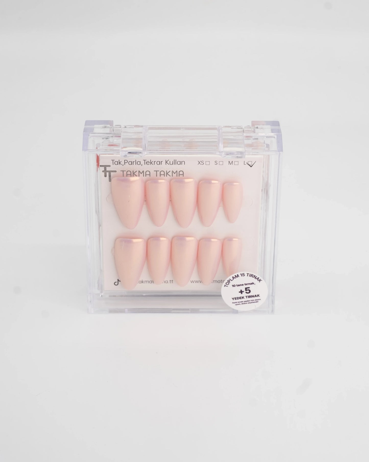 15'li  Pembe Uzun Badem TT1445 Tekrar Kullanılabilir El Yapımı Protez Takma Tırnak