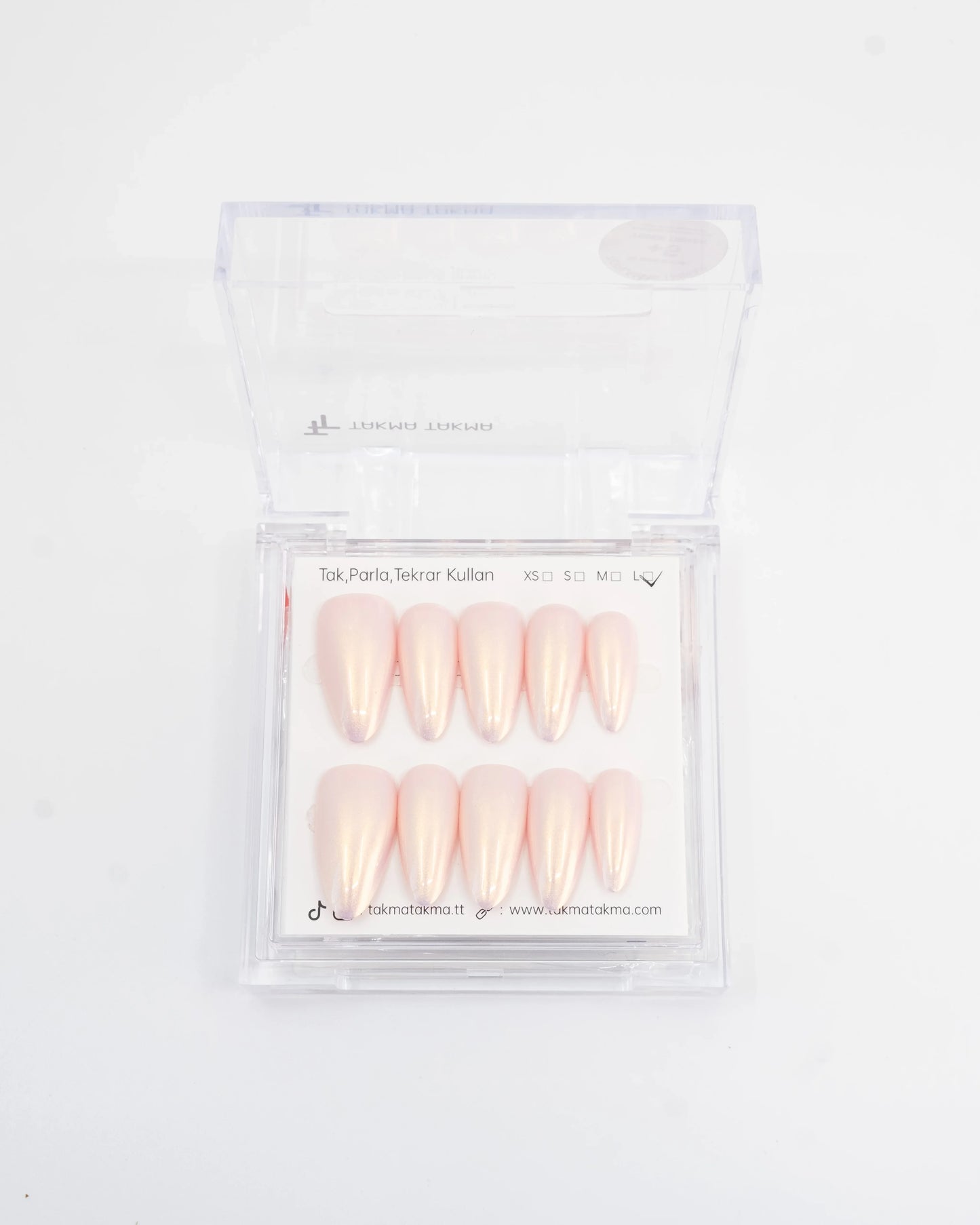 15'li  Pembe Uzun Badem TT1445 Tekrar Kullanılabilir El Yapımı Protez Takma Tırnak