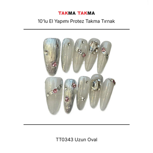 Tekrar Kullanılabilir El Yapımı Protez Takma Tırnak TT0343 - İkizler Parıltı - 10'lu