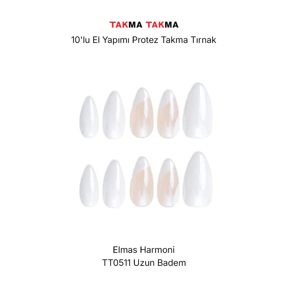 Tekrar Kullanılabilir El Yapımı Protez Takma Tırnak Elmas Harmonisi - 10'lu TT0511
