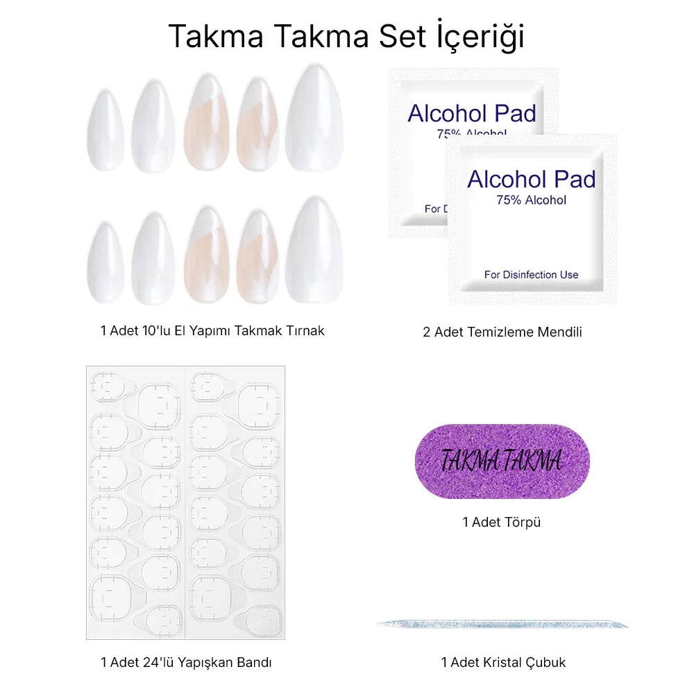 Tekrar Kullanılabilir El Yapımı Protez Takma Tırnak Elmas Harmonisi - 10'lu TT0511