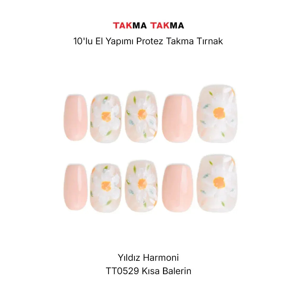 10'lu Pembe Kısa Balerin TT0529 Tekrar Kullanılabilir El Yapımı Protez Takma Tırnak Takma Takma