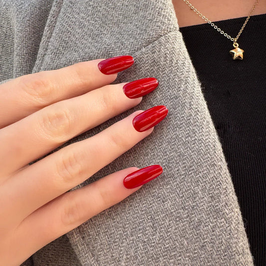 15'li Kırmızı Kısa Oval TT0559 Tekrar Kullanılabilir El Yapımı Protez Takma Tırnak