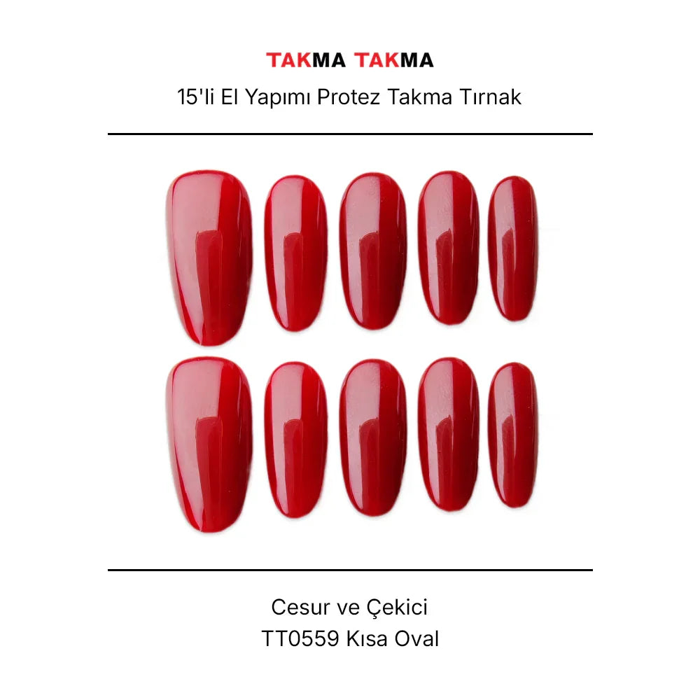 Tekrar Kullanılabilir El Yapımı Protez Takma Tırnak TT0559 - Cesur ve Çekici - 15'li