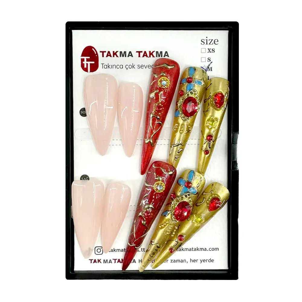 10'lu Renkli Extra Extra Extra TT0571 Tekrar Kullanılabilir El Yapımı Protez Takma Tırnak Takma Takma