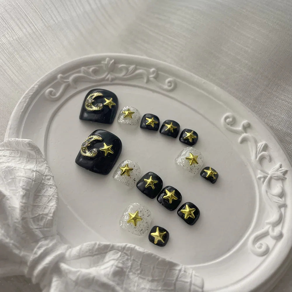 10'lu Siyah Extra Extra Extra TT0627 Tekrar Kullanılabilir El Yapımı Protez Takma Tırnak